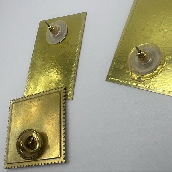 American Flag Stamp Earrings and Teddy Bear Stamp Brooch - Picture 5 of 7